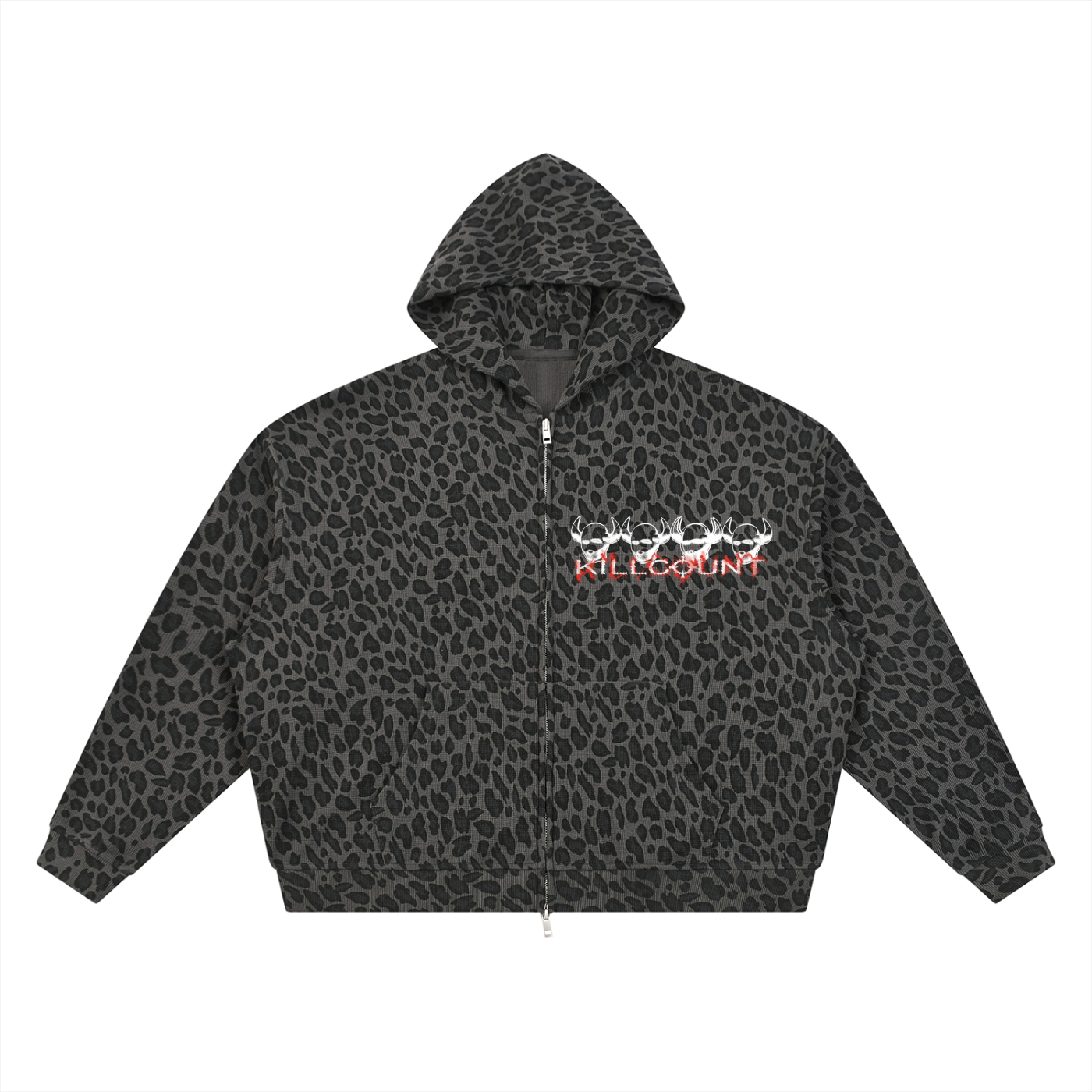 KILLCOUNT x antivillain inc. Leopard Print Waffle Full Zip Hoodie