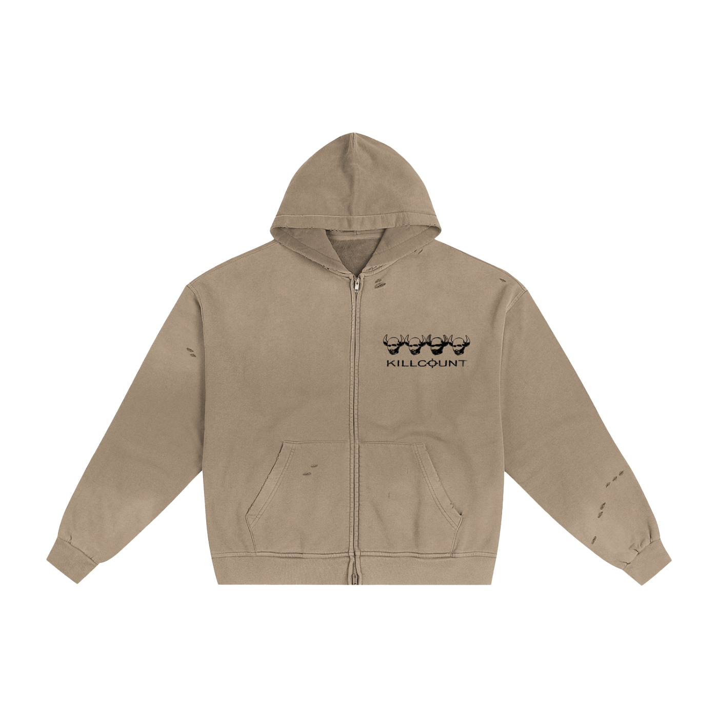 KILLCOUNT x antivillain inc. Zip Up Hoodie Tan