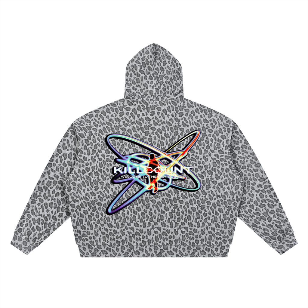 KILLCOUNT x antivillain inc. Leopard Print Waffle Full Zip Hoodie