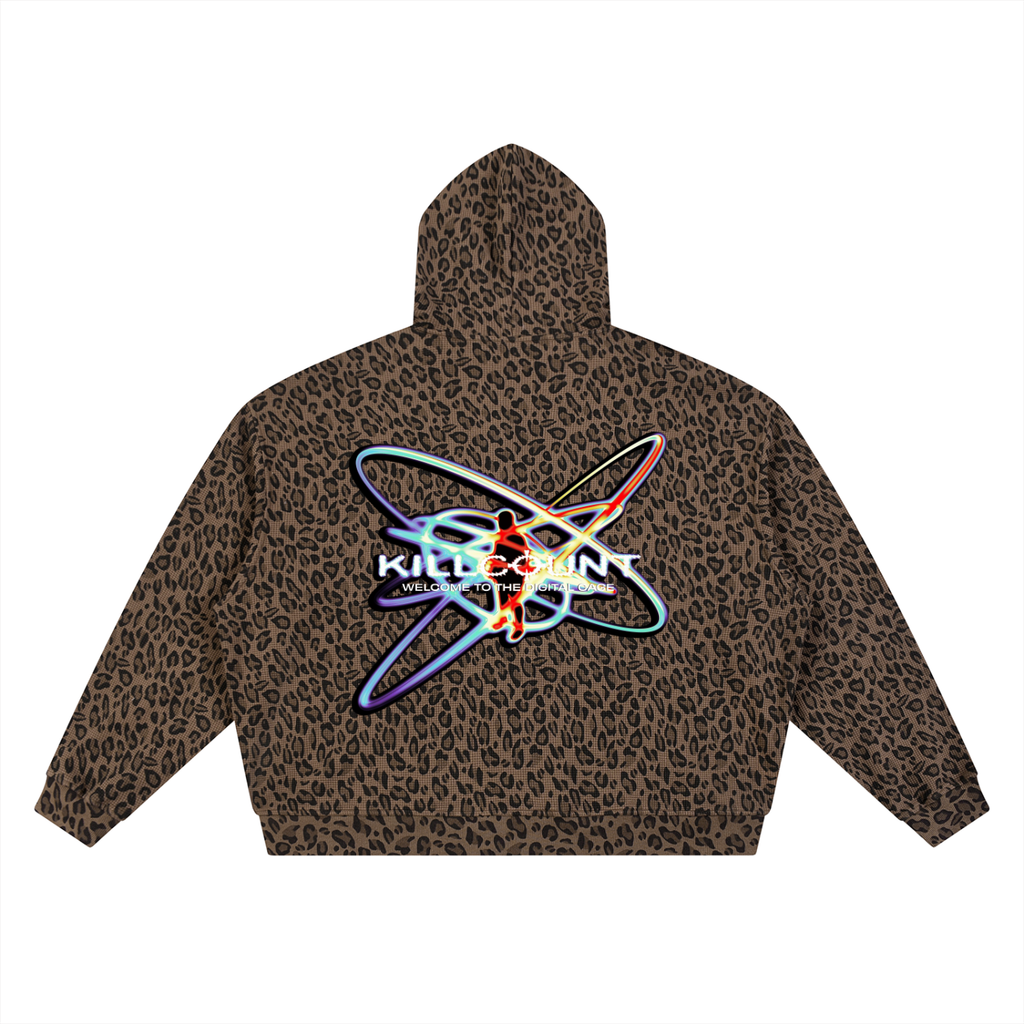 KILLCOUNT x antivillain inc. Leopard Print Waffle Full Zip Hoodie