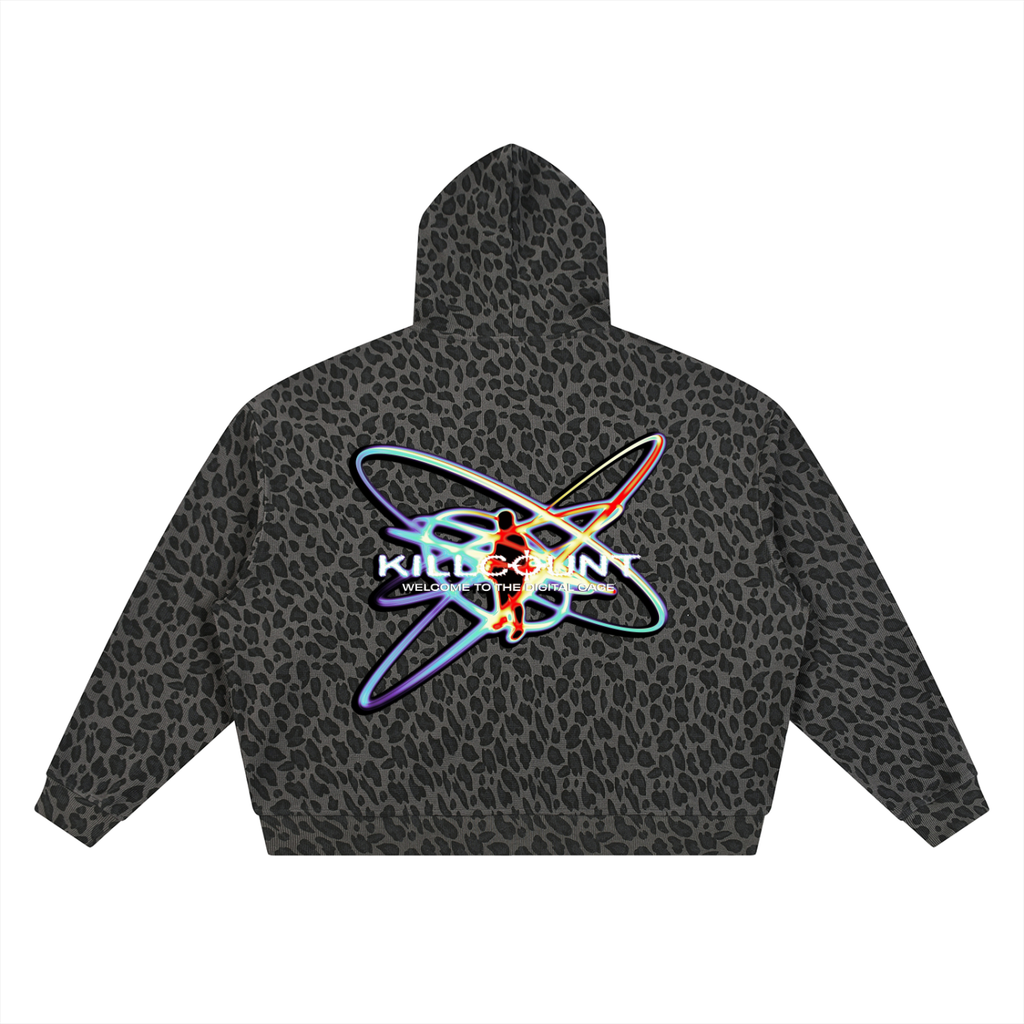 KILLCOUNT x antivillain inc. Leopard Print Waffle Full Zip Hoodie