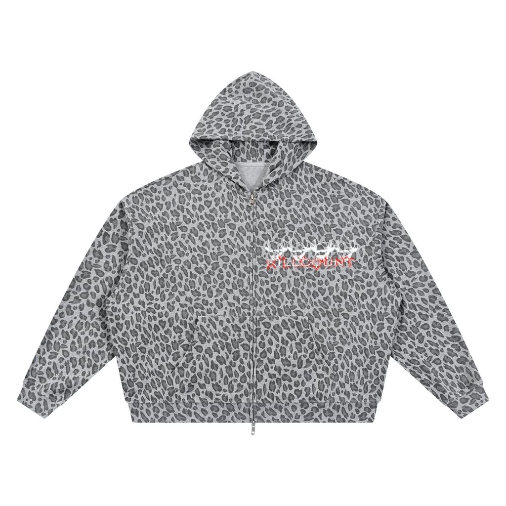 KILLCOUNT x antivillain inc. Leopard Print Waffle Full Zip Hoodie