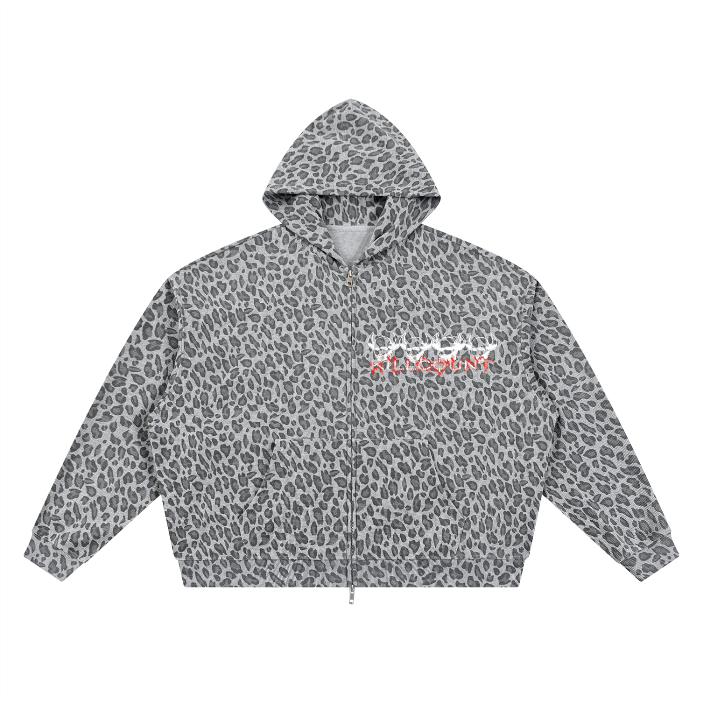 KILLCOUNT x antivillain inc. Leopard Print Waffle Full Zip Hoodie