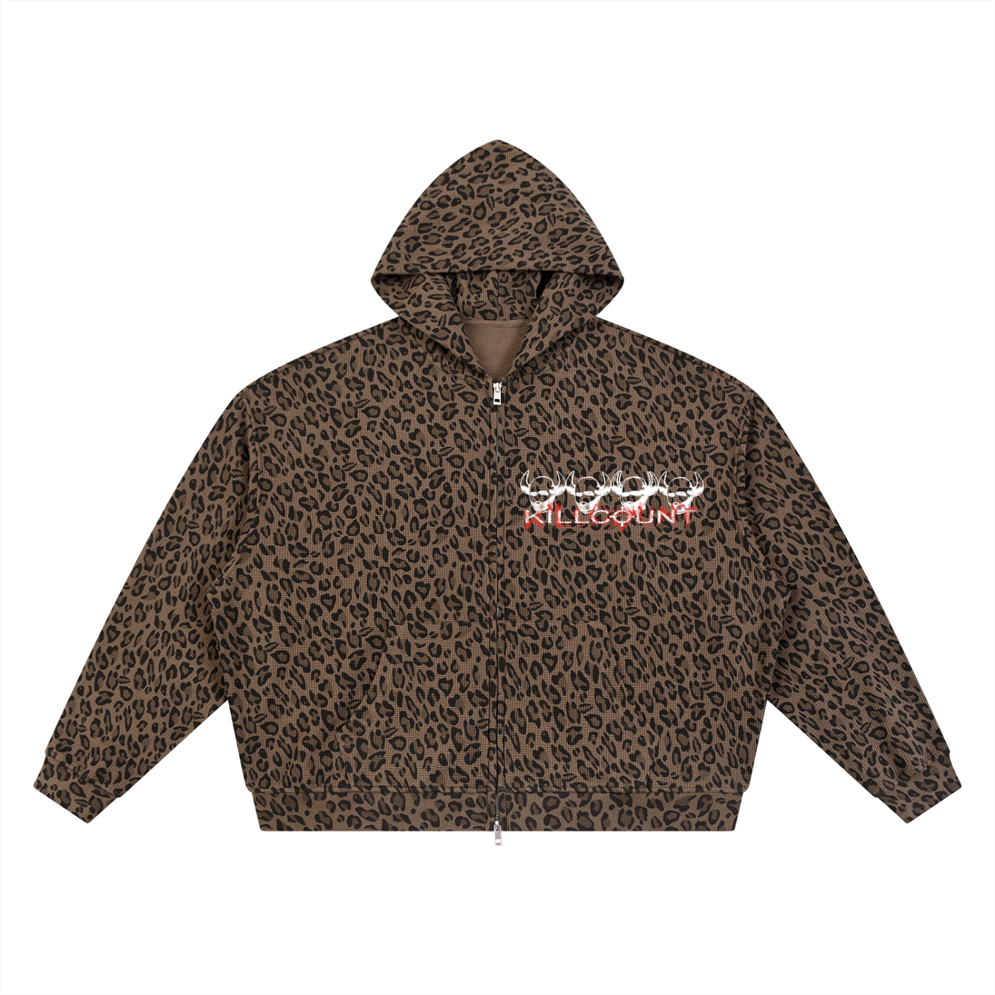 KILLCOUNT x antivillain inc. Leopard Print Waffle Full Zip Hoodie